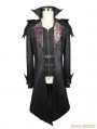 Black Vintage PU Leather Gothic Trench Coat for Men