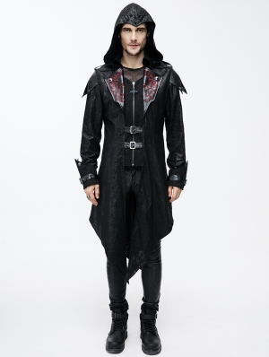 Black Vintage PU Leather Gothic Trench Coat for Men