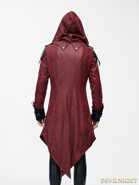 Mens Red Hooded Trench Coat - Tradingbasis