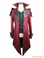 Black and Red Vintage PU Leather Gothic Trench Coat for Men