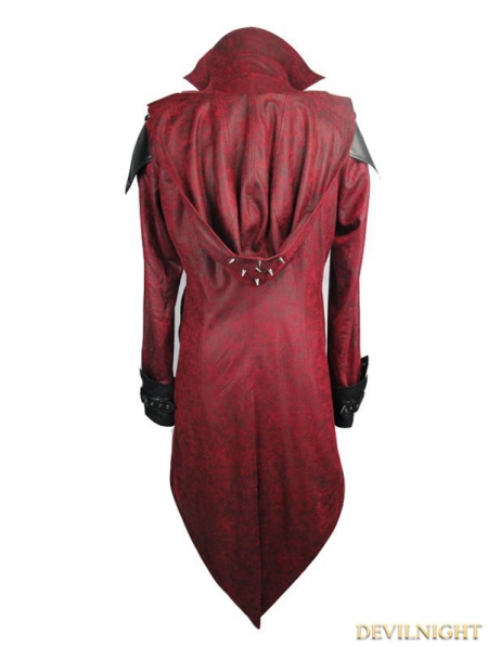 Black and Red Vintage PU Leather Gothic Trench Coat for Men ...