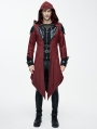 Black and Red Vintage PU Leather Gothic Trench Coat for Men