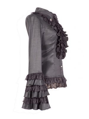 Black Long Sleeves Ruffle Gothic Blouse for Women