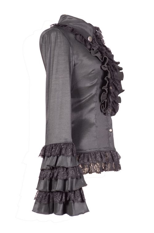 Black Long Sleeves Ruffle Gothic Blouse for Women