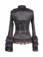 Black Long Sleeves Ruffle Gothic Blouse for Women