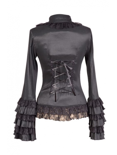 Black Long Sleeves Ruffle Gothic Blouse for Women - Devilnight.co.uk