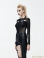 Black Gothic Punk Rivet Net Long Sleeves Shirt for Women