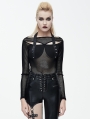 Black Gothic Punk Rivet Net Long Sleeves Shirt for Women