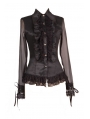 Black Sheer Long Sleeves Ruffle Gothic Blouse for Women