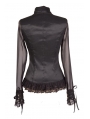 Black Sheer Long Sleeves Ruffle Gothic Blouse for Women