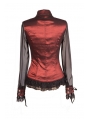 Red Sheer Long Sleeves Ruffle Gothic Blouse for Women