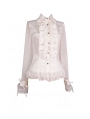 White Sheer Long Sleeves Ruffle Gothic Blouse for Women