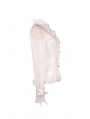 White Sheer Long Sleeves Ruffle Gothic Blouse for Women