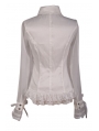 White Sheer Long Sleeves Ruffle Gothic Blouse for Women