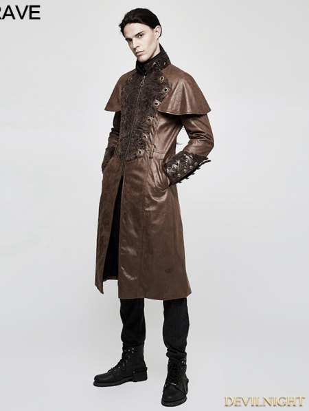 Brown Steampunk Vintage Style Cape Coat for Men - Devilnight.co.uk