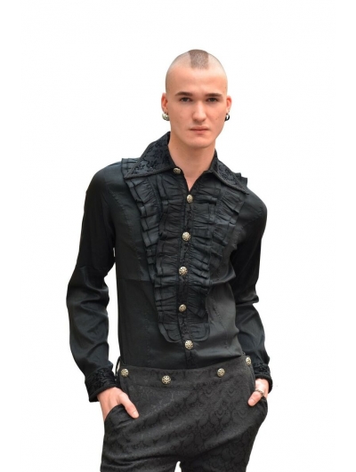 Black Long Sleeves Ruffle Gothic Blouse for Men