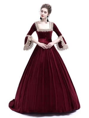 Wine Red Velvet Marie Antoinette Queen Theatrical Victorian Dress