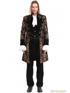 Gold Printing Pattern Gothic Swallow Tail Jacket for Men