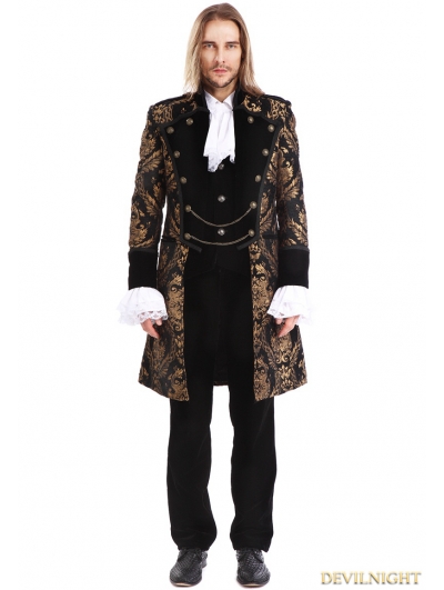 Gold Printing Pattern Gothic Swallow Tail Jacket for Men