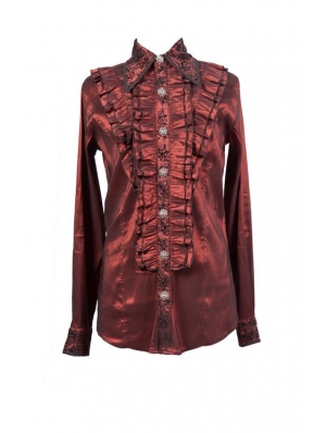 Red Long Sleeves Ruffle Gothic Blouse for Men