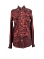 Red Long Sleeves Ruffle Gothic Blouse for Men