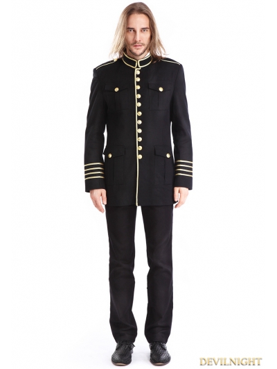 Black Mens Gothic Military Uniform Jacket