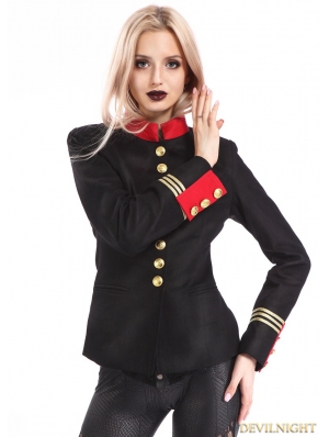 Black Gothic Military Uniform Jacket for Women