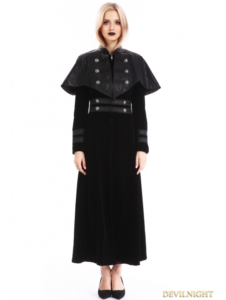 Black Velvet Gothic Long Cape Coat for Women - Devilnight.co.uk