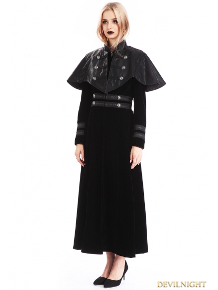 Black Velvet Gothic Long Cape Coat for Women - Devilnight.co.uk