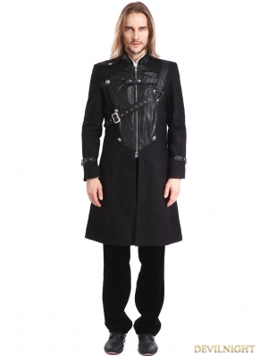 Black Gothic Punk Belt Coat for Men