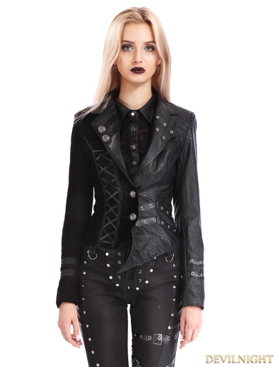 Black Gothic Punk Two Tone Short Irregular Jacket for Women