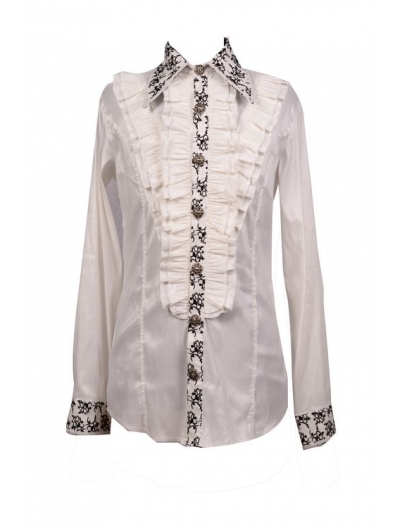 White Long Sleeves Ruffle Gothic Blouse for Men