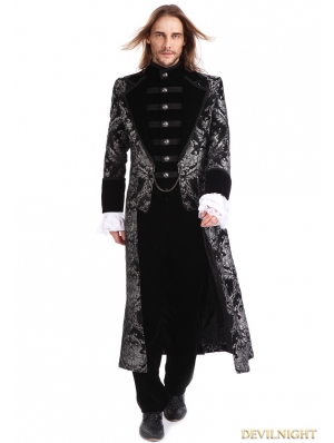 Sliver Printing Pattern Gothic Swallow Tail Long Coat for Men