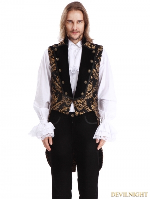 Gold Printing Pattern Gothic Swallow Tail Vest for Men