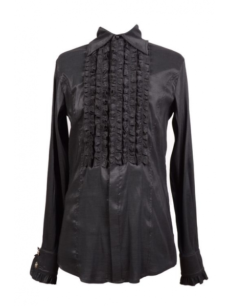 Black Long Sleeves Gothic Blouse for Men - Devilnight.co.uk