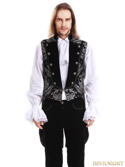 Silver Printing Pattern Gothic Swallow Tail Vest for Men