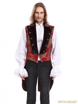 Red Printing Pattern Gothic Swallow Tail Vest for Men