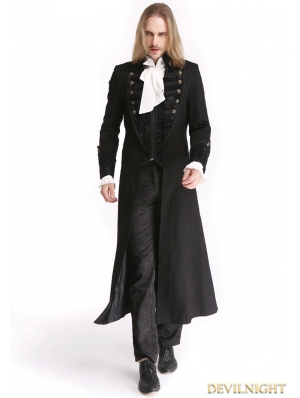 Black Vintage Pattern Gothic Long Double-Breasted Trench Coat for Men