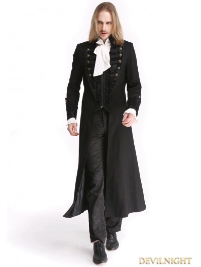 Black Vintage Pattern Gothic Long Double-Breasted Trench Coat for Men