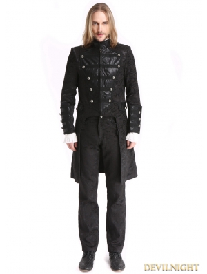 Black Vintage Pattern Gothic Double-Breasted Swallow Tail Jacket for Men