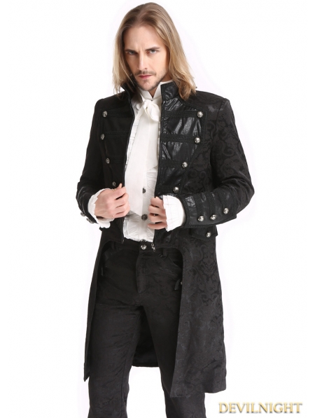 Black Vintage Pattern Gothic Double-Breasted Swallow Tail Jacket for ...