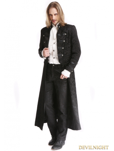 Black Vintage Pattern Gothic Two Wear Double-Breasted Coat for Men ...