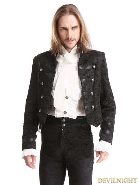 Black Vintage Pattern Gothic Two Wear Double-Breasted Coat for Men ...