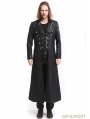 Black PU Leather Gothic Punk Military Style Long Trench Coat for Men