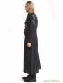 Black PU Leather Gothic Punk Military Style Long Trench Coat for Men