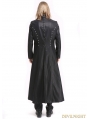 Black PU Leather Gothic Punk Military Style Long Trench Coat for Men