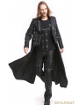 Black PU Leather Gothic Punk Military Style Long Trench Coat for Men