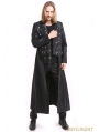 Black PU Leather Gothic Punk Military Style Long Trench Coat for Men