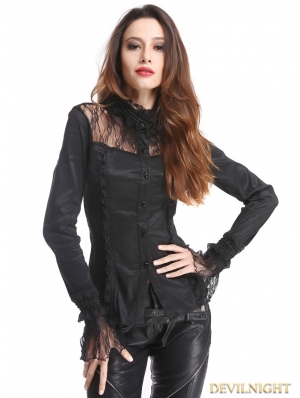Black Long Sleeves Beading Gothic Blouse for Women