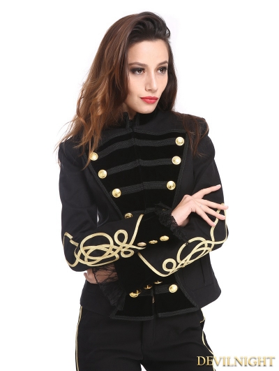Black and Gold Gothic Military Uniform Short Jacket for Women
